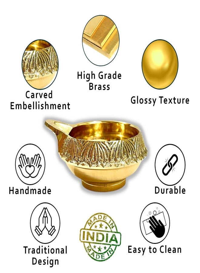 Lamina Brass Diya for Puja (Small 5.8 cm, Golden Color) - Set of 2 Pital Kuber Deep Vilakku for Daily/Festive Worship, Home Temple Decoration, Diwali, Housewarming, Wedding & Spiritual Return Gift. - Image 2